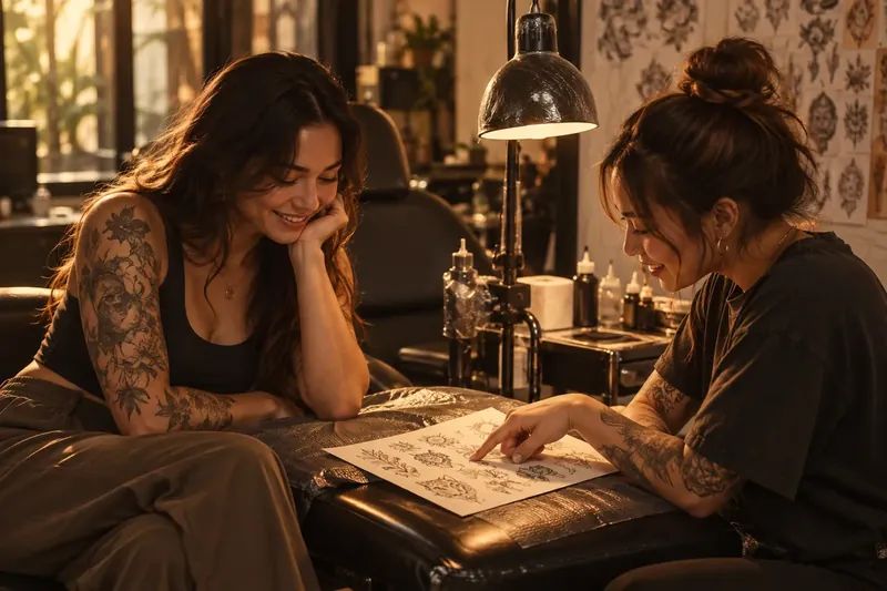 Tattoo Together promotional artwork with two female friends: two paid tattoos and one free small tattoo