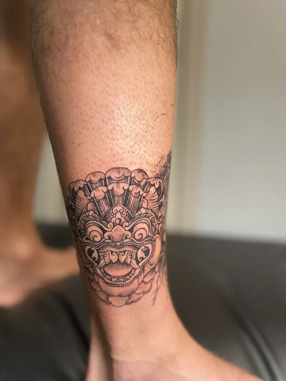 ornamental balinese deity balinese pattern sun polynesian mask linework tattoo Canggu Bali