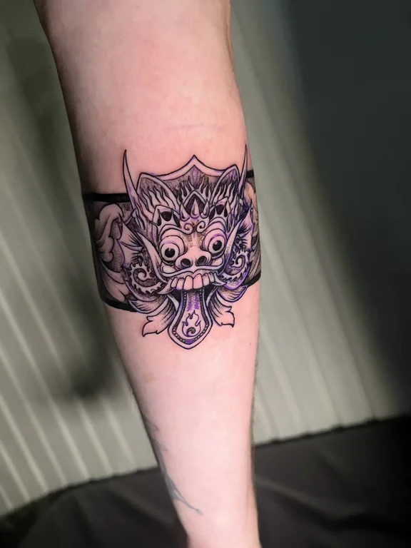 animal traditional demon balinese pattern cloud mask linework soft shading tattoo Canggu Bali