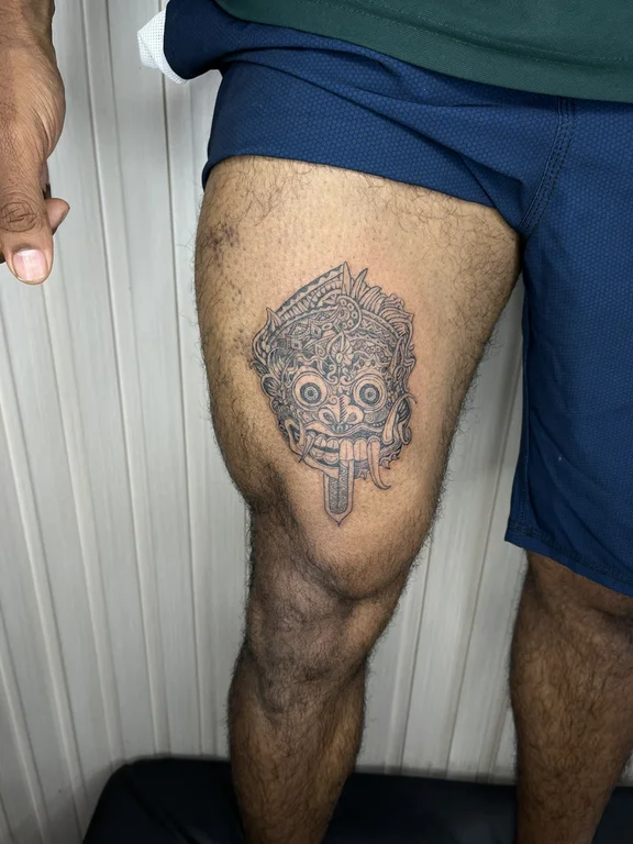 skull balinese man balinese pattern cloud deity heavy shading demon tattoo Canggu Bali