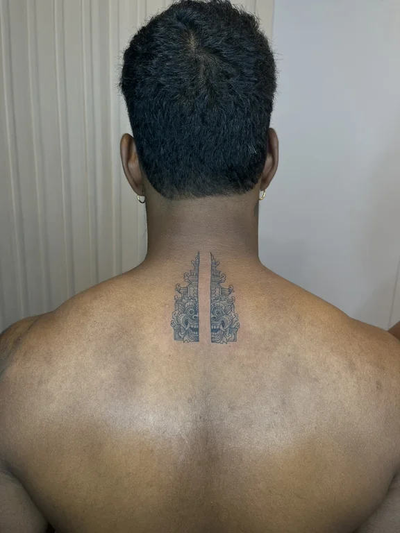 geometric minimalist man thin line minimal black grey fine line bold line tattoo Canggu Bali