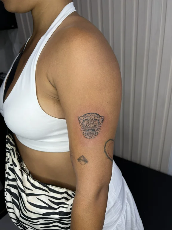geometric blackwork woman dotwork sun fine line linework elegant tattoo Canggu Bali