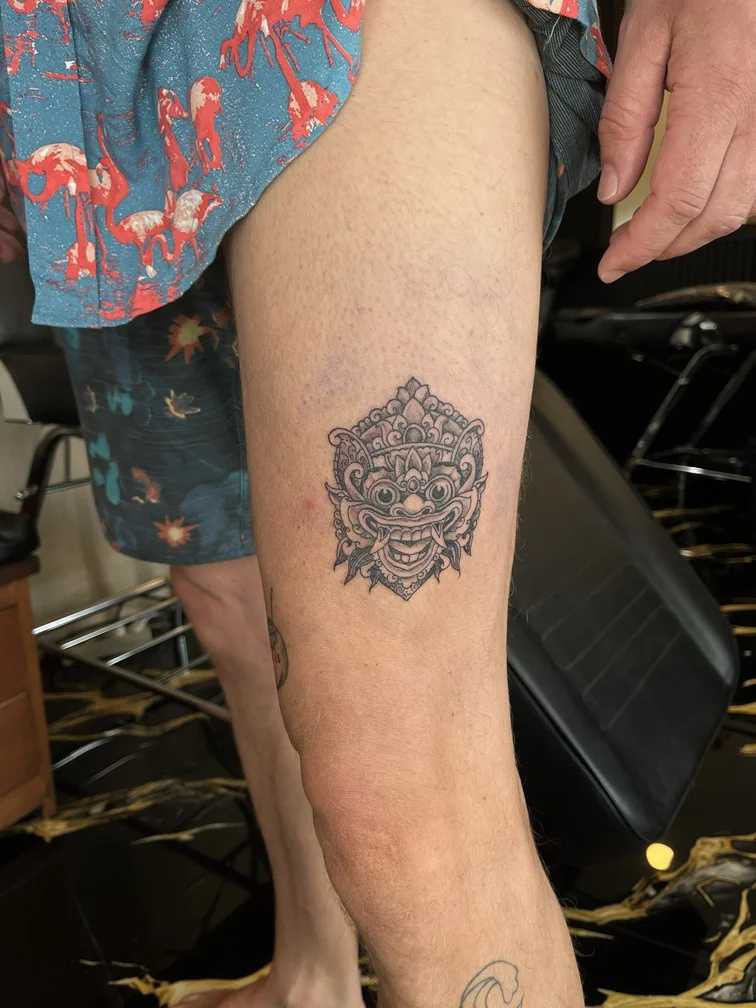 woman foot ornamental balinese mandala black line tattoo linework tattoo canggu bali
