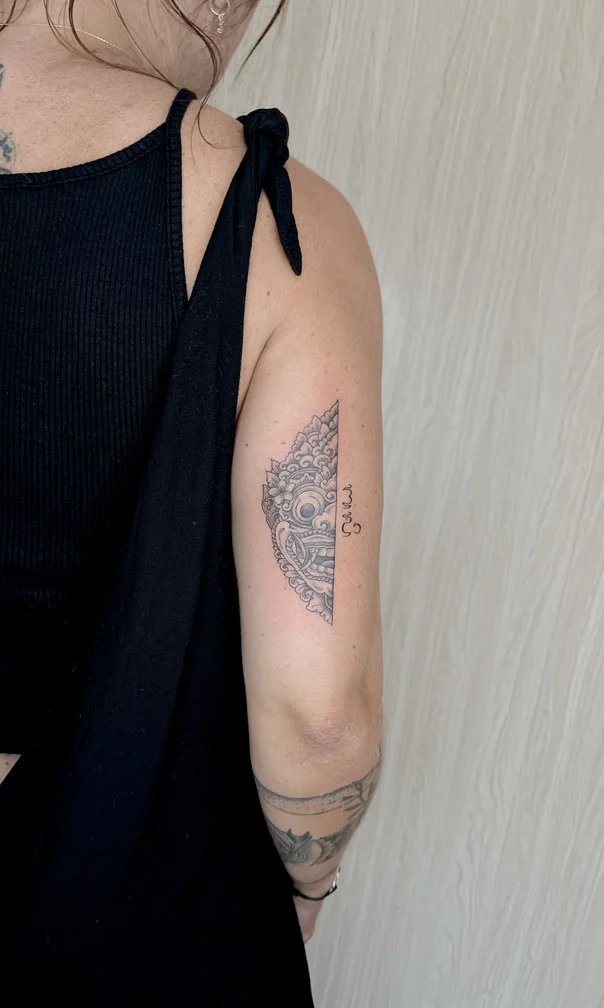 woman hand balinese ornamental black shading line work line fine line tattoo canggu bali