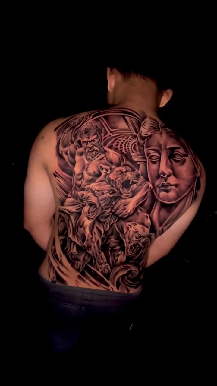 athena cerberus full back big tattoo tattoo canggu bali