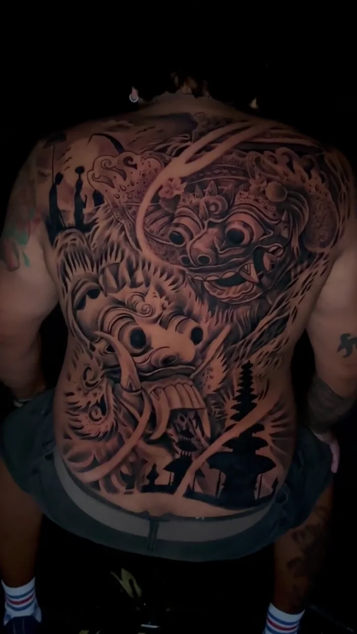 barong dragon full back big tattoo tattoo canggu bali