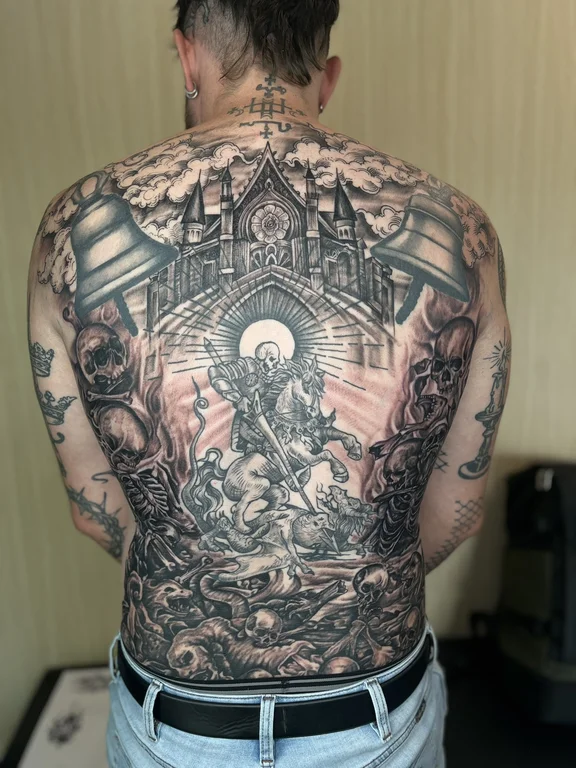 deity black grey gothic heavy shading spiritual linework full fullback full back tattoo canggu bali