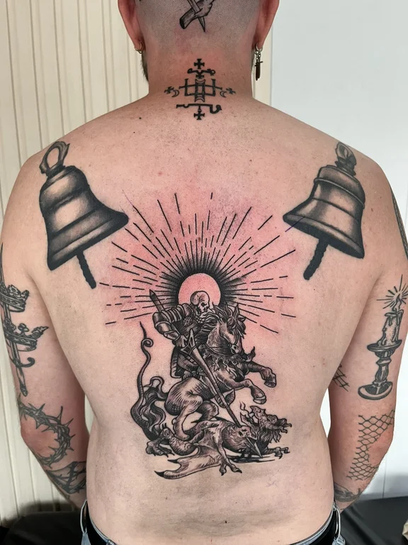 deity linework spiritual buddha sun mystical full fullback full back tattoo canggu bali