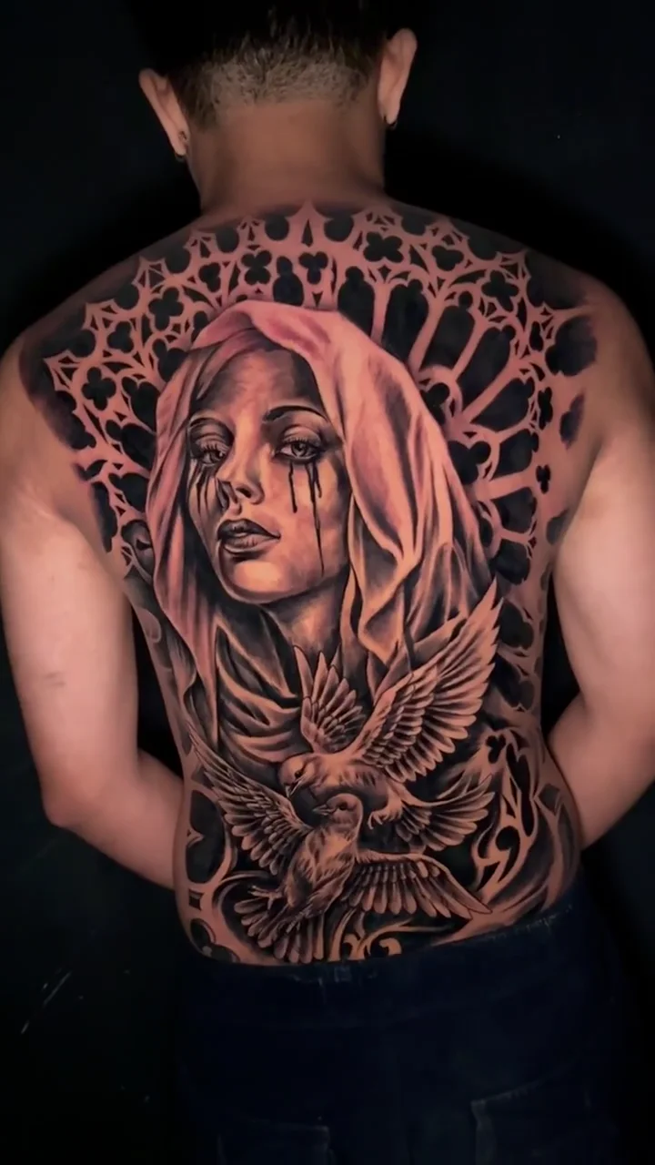 hooded woman eagle full back big tattoo tattoo canggu bali