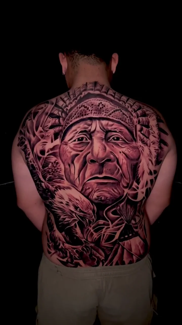native american chief full back big tattoo tattoo canggu bali