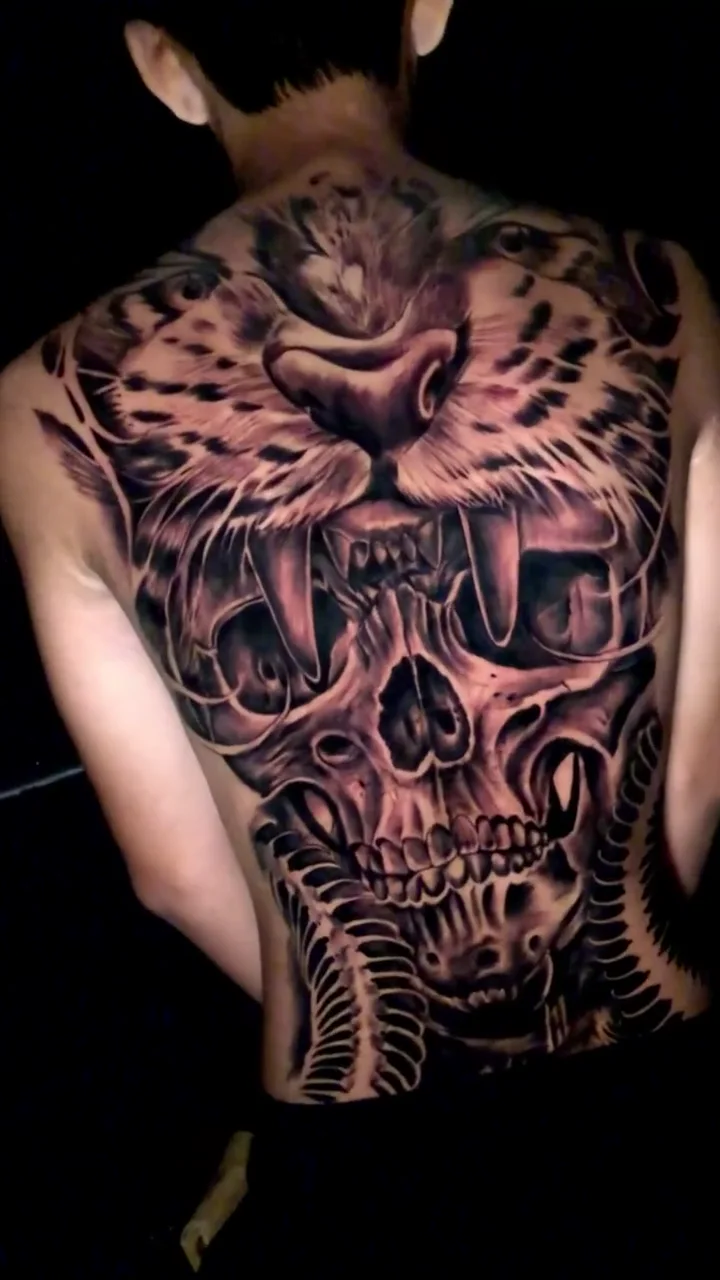 tiger skull full back big tattoo tattoo canggu bali