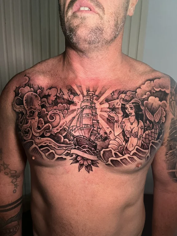 deity linework wave heavy shading cloud spiritual full fullchest full chest tattoo canggu bali