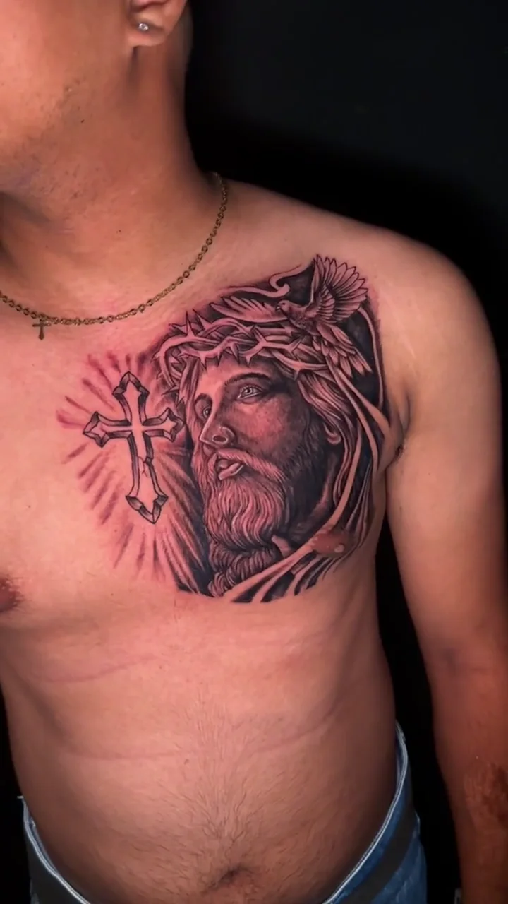 jesus christ full chest big tattoo tattoo canggu bali
