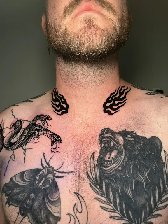 lion black grey dark snake dragon demon full full chest fullchest tattoo canggu bali