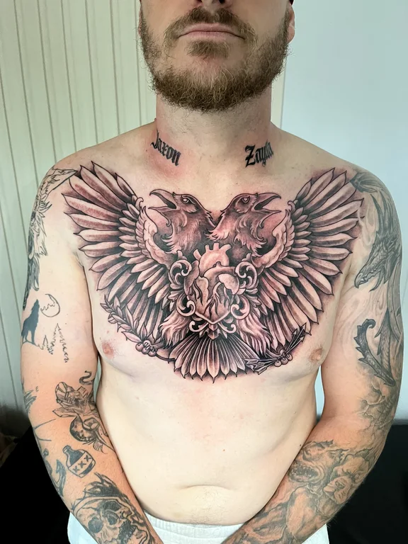 phoenix heavy shading elegant linework soft shading man full fullchest full chest tattoo canggu bali