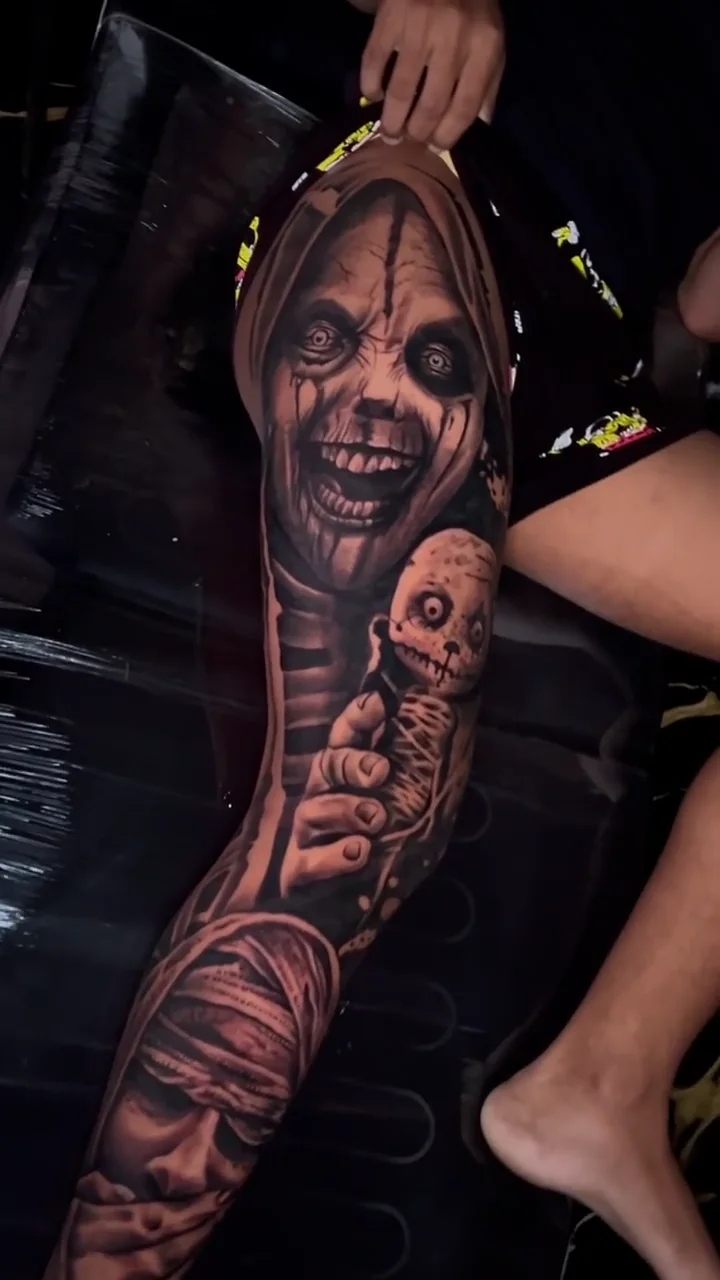 horror characters full leg big tattoo tattoo canggu bali