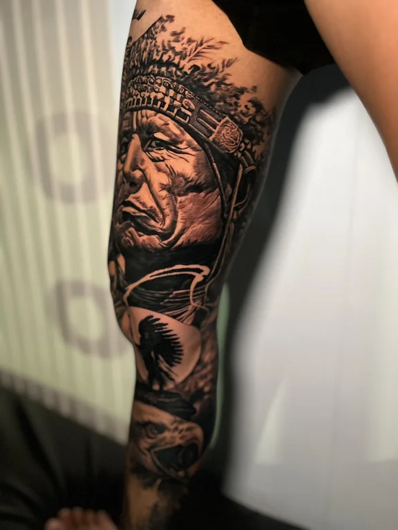 man black grey smoke deity heavy shading buddha full full leg fullleg tattoo canggu bali