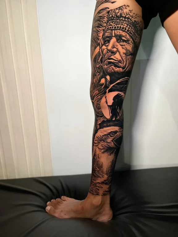 man black grey smoke heavy shading deity fire full leg fullleg full tattoo canggu bali