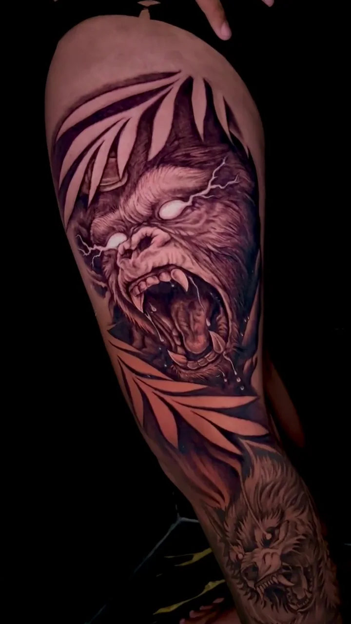 roaring tiger full leg big tattoo tattoo canggu bali