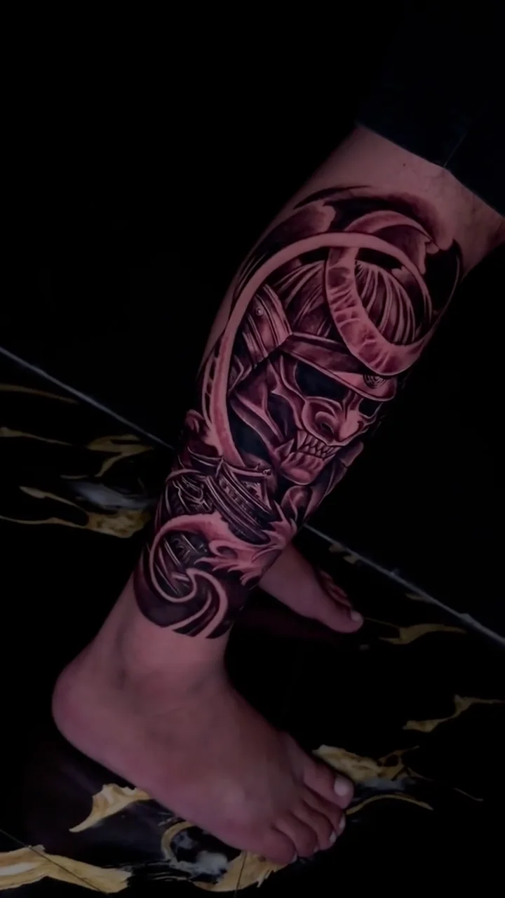 samurai skull full leg big tattoo tattoo canggu bali