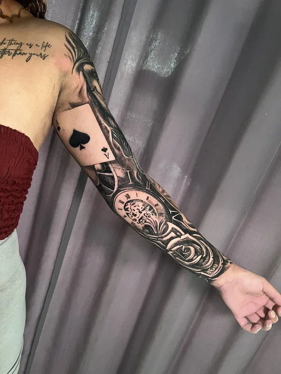 hand heavy shading elegant mystical gothic spiritual full fullsleeve full sleeve tattoo canggu bali