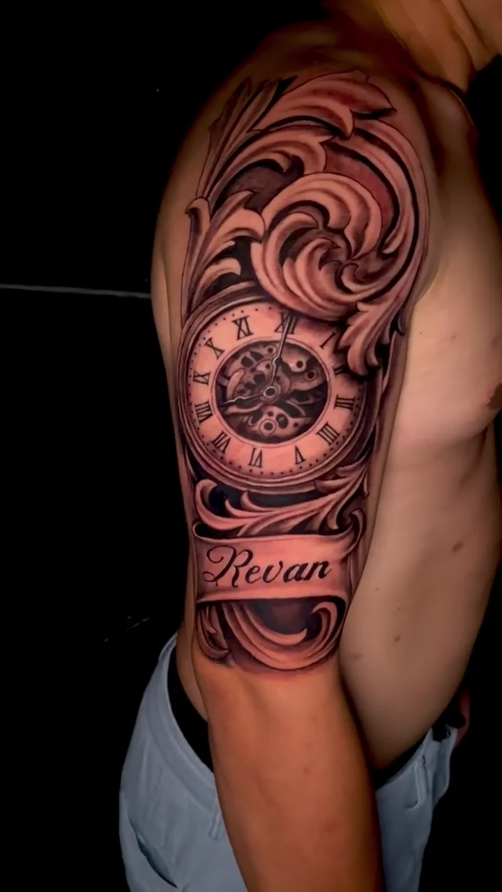 clock waves revan half sleeve big tattoo tattoo canggu bali