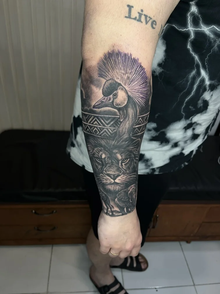 lion peacock man hand half halfsleeve half sleeve tattoo canggu bali