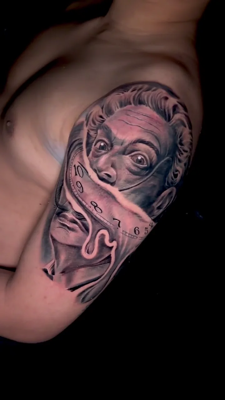 melting clock portrait half sleeve big tattoo tattoo canggu bali