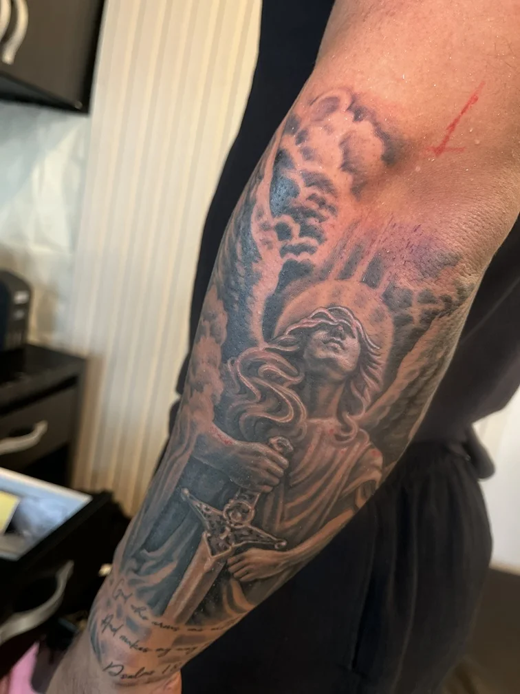 mythology half half sleeve halfsleeve man hand god tattoo canggu bali
