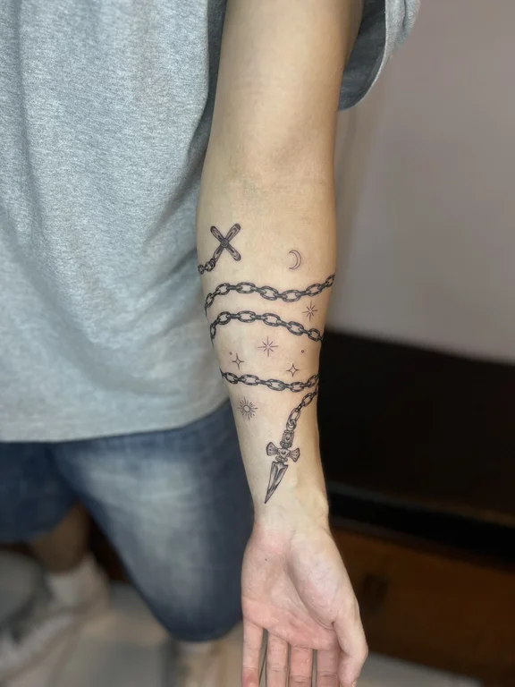 abstract blackwork snake fine line elegant linework minimal dotwork tattoo Canggu Bali