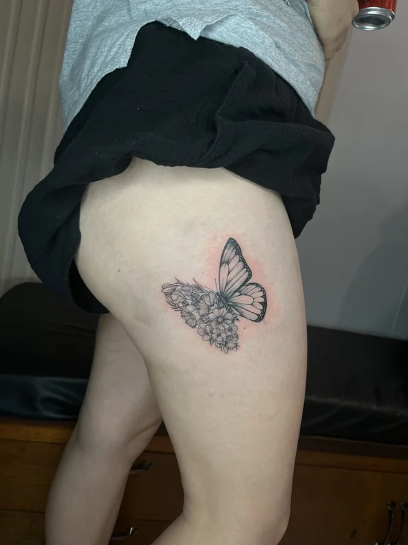 animal blackwork butterfly dotwork elegant soft shading black grey fine line tattoo Canggu Bali