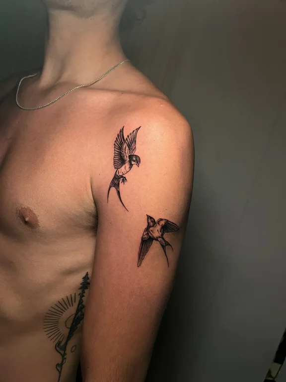 nature blackwork butterfly soft shading elegant linework phoenix mystical tattoo Canggu Bali