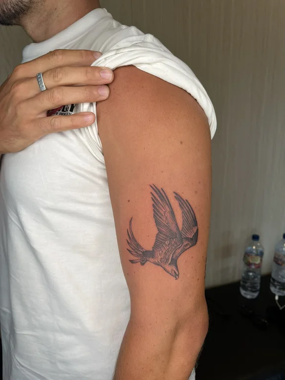 animal blackwork phoenix black grey elegant soft shading dotwork linework tattoo Canggu Bali