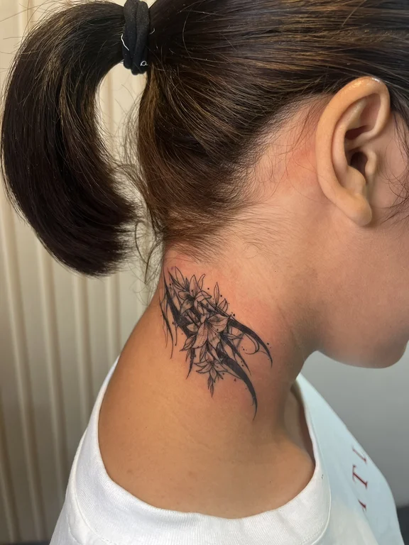 abstract blackwork dragon black grey elegant linework fine line soft shading tattoo Canggu Bali