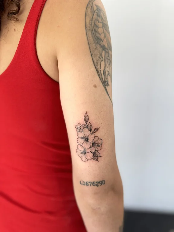 floral fine line peony linework leaf elegant dotwork cloud tattoo Canggu Bali