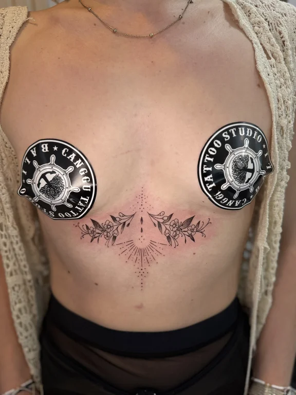 symbol blackwork woman dotwork gothic black grey linework sun tattoo Canggu Bali