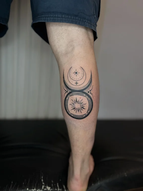 geometric blackwork eye dotwork moon sun mystical black grey tattoo Canggu Bali