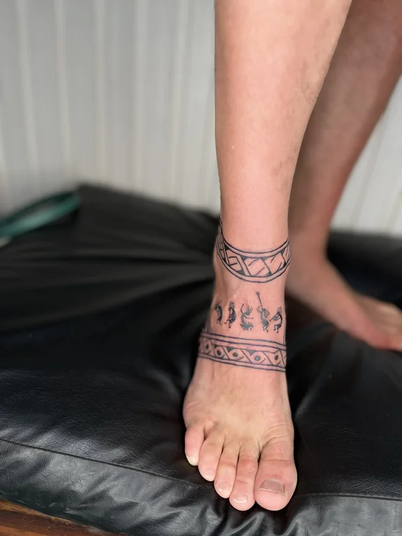 geometric blackwork hand tribal pattern spiritual thin line linework black grey tattoo Canggu Bali