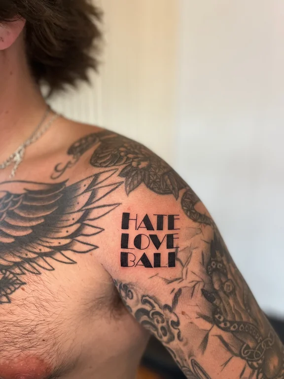 lettering fine line man bold line cloud fire heavy shading elegant tattoo Canggu Bali