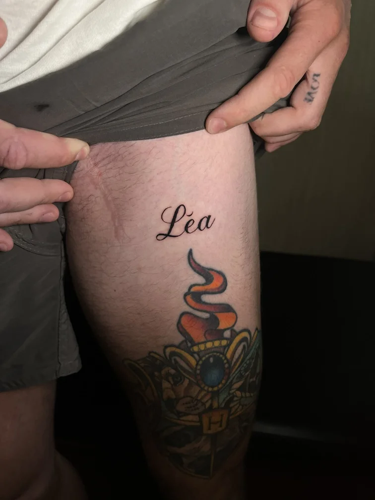 man tattoo line lettering blackwork black foot tattoo canggu bali