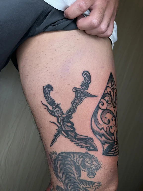 mythology blackwork deity black grey elegant dotwork linework balinese pattern tattoo Canggu Bali