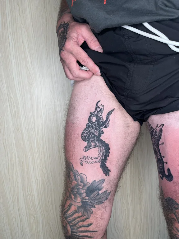 mythology blackwork demon black grey cloud deity dragon linework tattoo Canggu Bali
