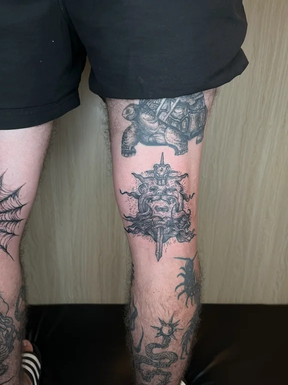 mythology blackwork demon black grey gothic heavy shading horror dark tattoo Canggu Bali