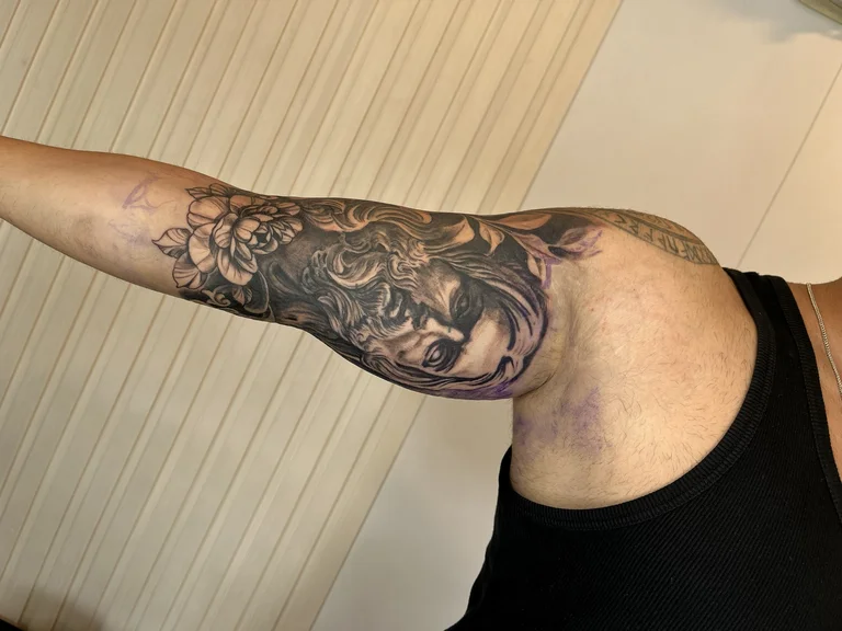 abstract japanese dragon black grey cloud heavy shading snake fire tattoo Canggu Bali