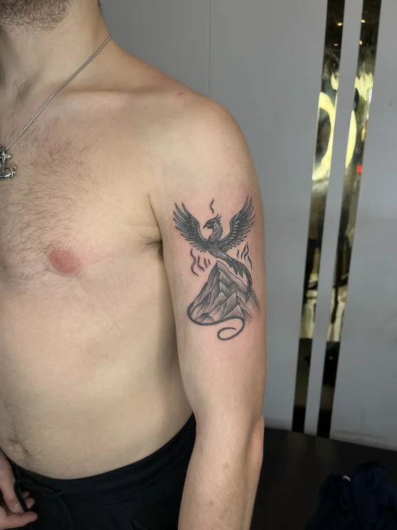 mythology blackwork phoenix linework cloud angel spiritual black grey tattoo Canggu Bali