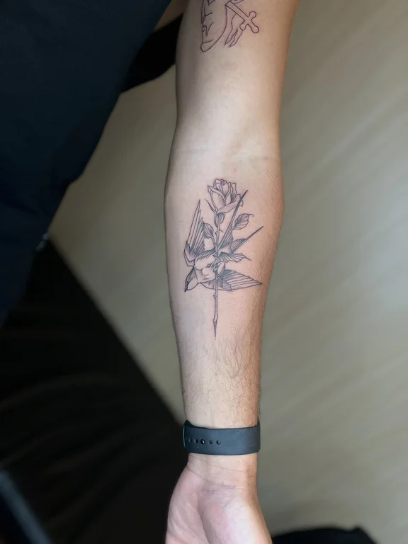 nature blackwork hand linework leaf black grey minimal soft shading tattoo Canggu Bali
