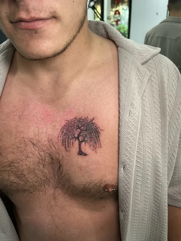 nature blackwork man dotwork cloud sun soft shading fine line tattoo Canggu Bali