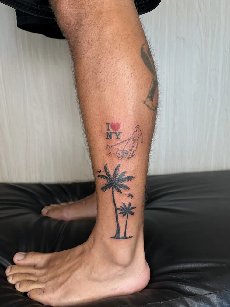 man foot beach coconut tree nature blackwork black tattoo tattoo canggu bali