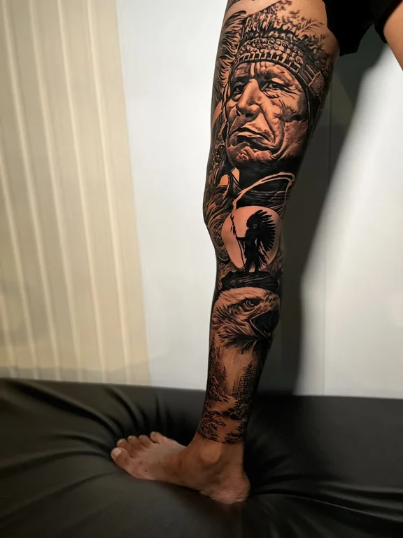 portrait blackwork man black grey smoke dark linework heavy shading tattoo Canggu Bali