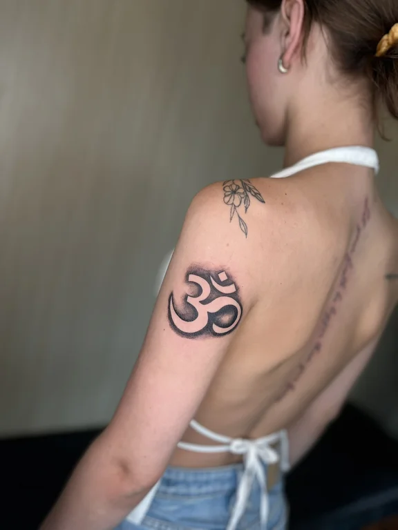 symbol blackwork buddha bold line spiritual deity lotus fine line tattoo Canggu Bali